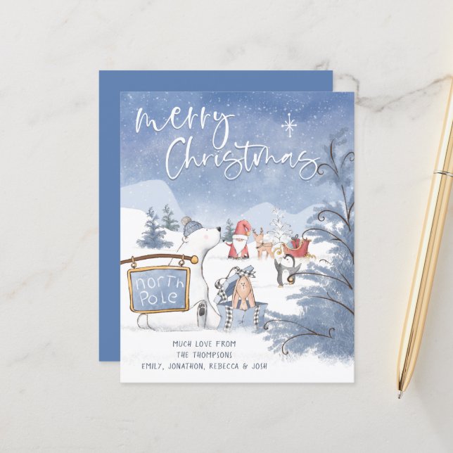 BUDGET North Pole Santa Animals Snow Holiday Card (Front/Back In Situ)