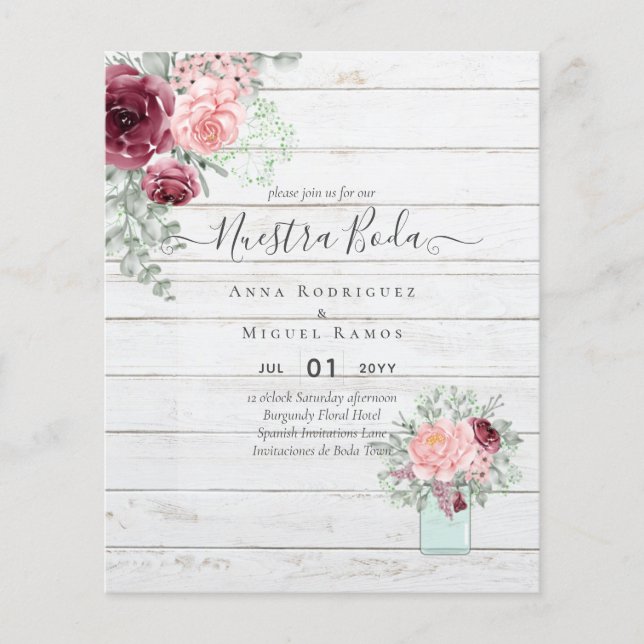 BUDGET Nuestra BODA Burgundy Pink Floral Wedding (Front)