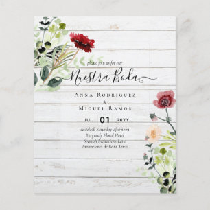 Budget nuestra BODA Burgundy Wildflowers Invites Flyer