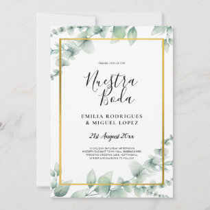 BUDGET NUESTRA BODA Eucalyptus GOLD QR CODE Flye Invitation