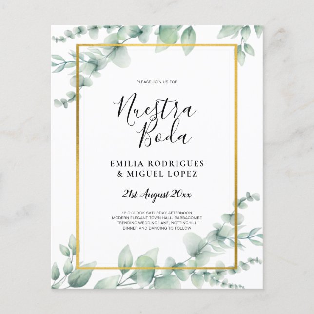 BUDGET NUESTRA BODA  Eucalyptus GOLD QR CODE  Flyer (Front)
