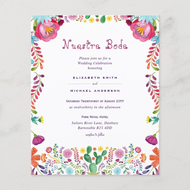 BUDGET Nuestra Boda Flowers Wedding Invite (Front)