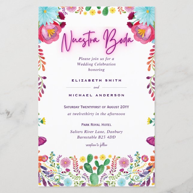 BUDGET Nuestra Boda Flowers Wedding Invite A9 (Front)