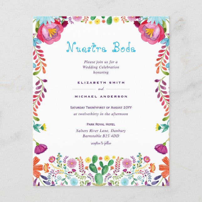 BUDGET Nuestra Boda Folk Flowers Wedding Invite (Front)