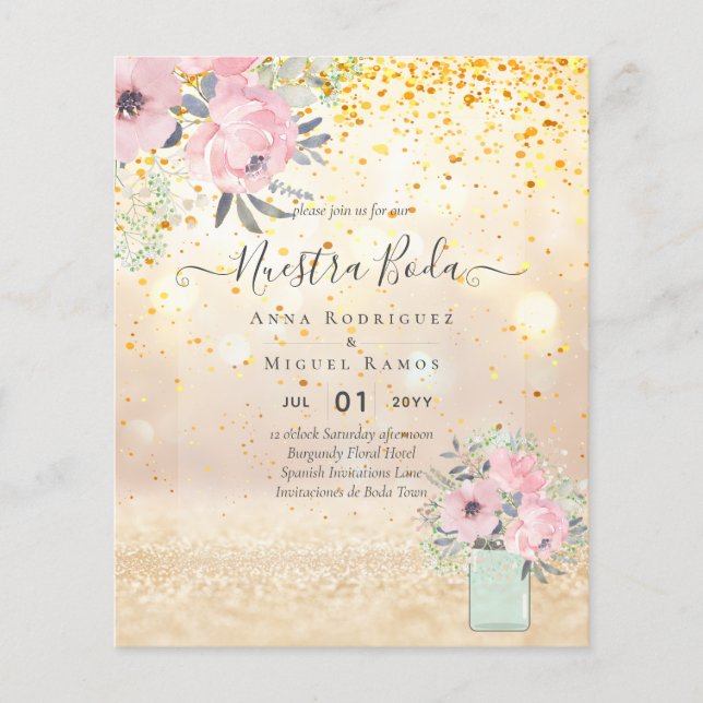 budget Nuestra Boda PINK BLUSH Floral Invitations (Front)