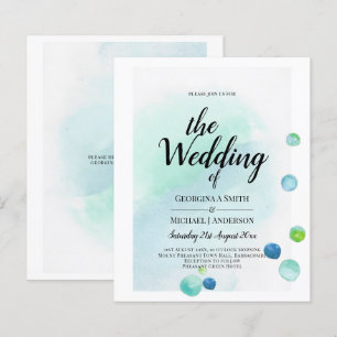 BUDGET Ocean Sea Glass Ombre Teal Blue Wedding INV