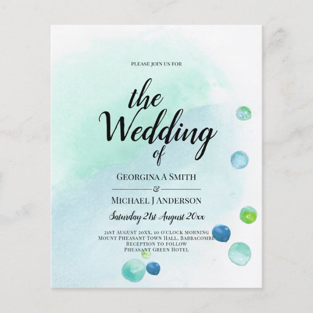 BUDGET Ocean Sea Glass Ombre Teal Blue Wedding INV Flyer (Front)