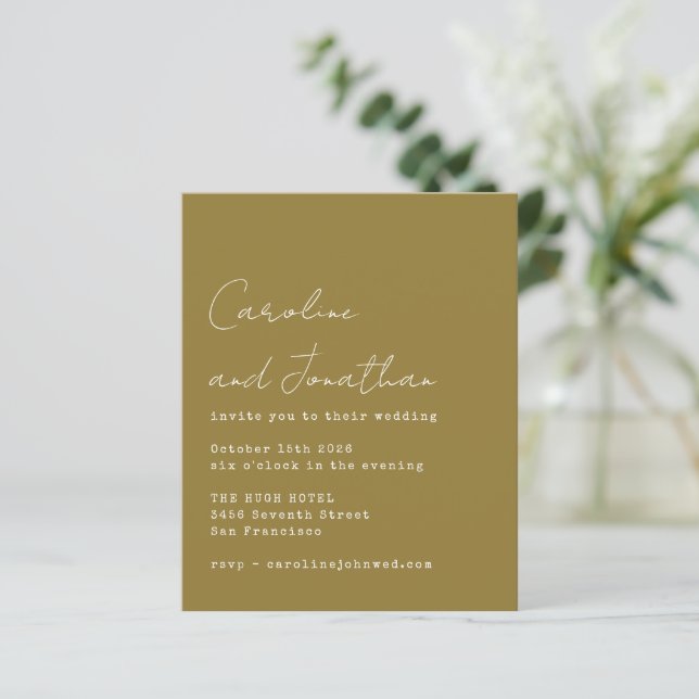 Budget Ochre Typewriter Script Wedding Invite (Standing Front)