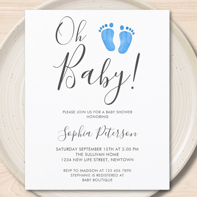 Budget Oh Baby Blue Feet Baby Shower Invitation (Creator Uploaded)