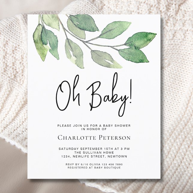 Budget Oh Baby Greenery Baby Shower Invitation  (Creator Uploaded)