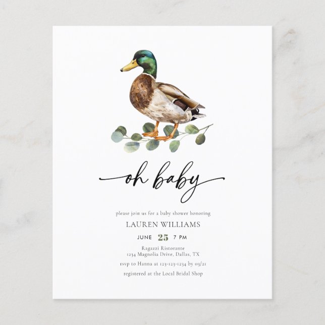 Budget Oh Baby Mallard Duck Baby Shower Invitation (Front)