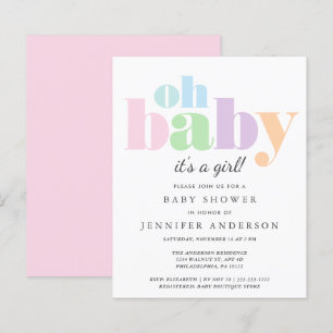 Budget Oh Baby Pastel Baby Girl Shower Invitation