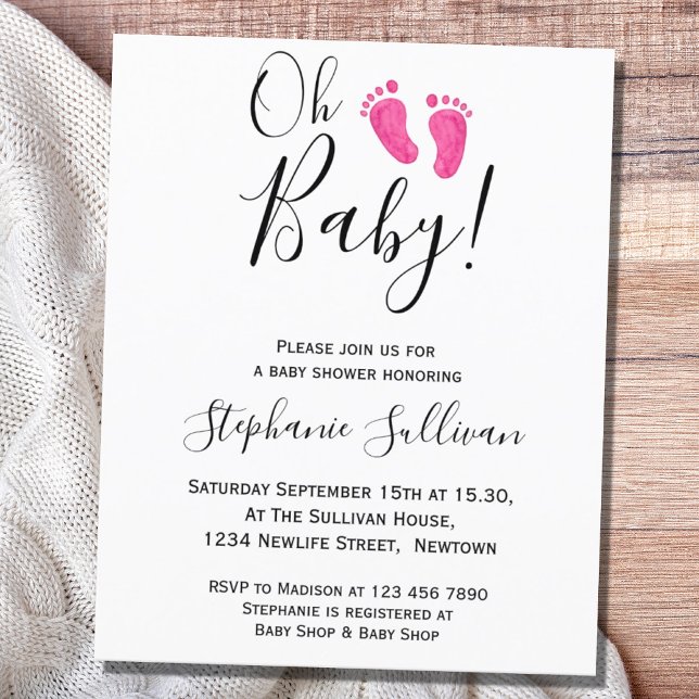 Budget Oh Baby Pink Feet Baby Shower Invitation (Creator Uploaded)