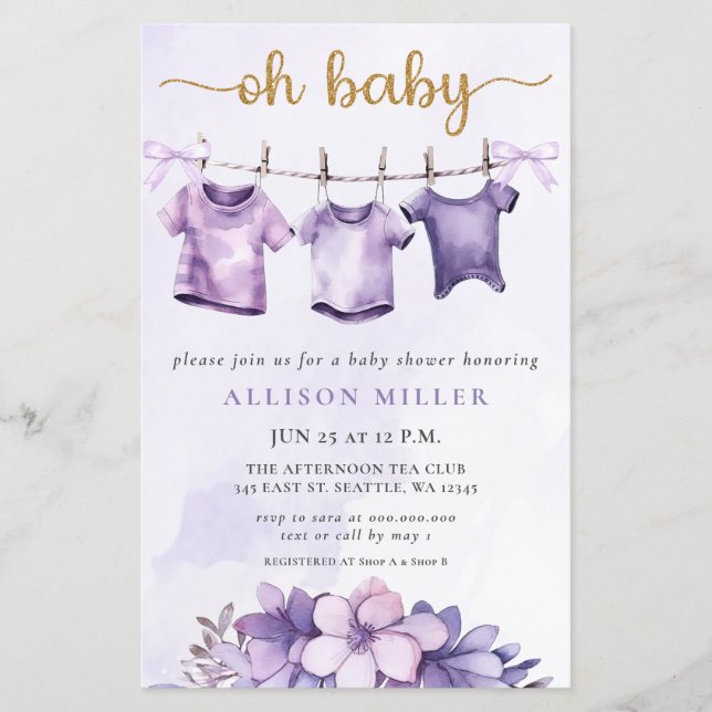 Budget Oh Baby Purple Clothesline Baby Shower  (Front)