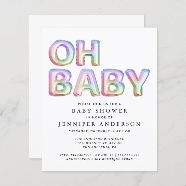 Budget Oh Baby Shower Invitation (Front/Back)