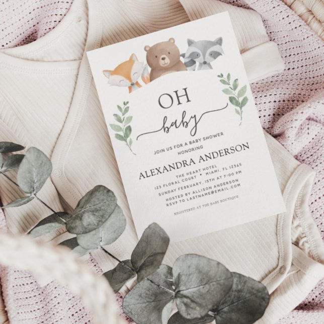 Budget Oh Baby Shower Woodland Invitations (Creator Uploaded)
