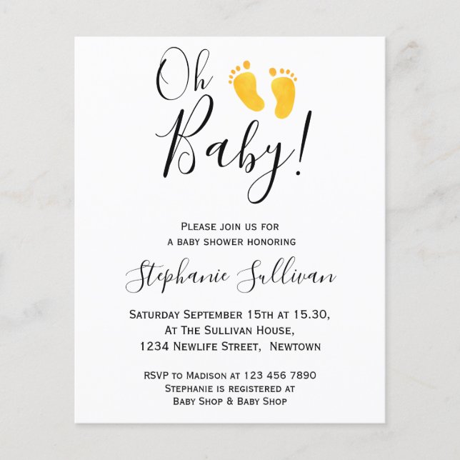 Budget Oh Baby Yellow Feet Baby Shower Invitation (Front)