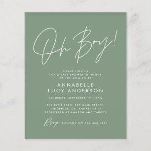 budget oh Boy baby shower script green elegant