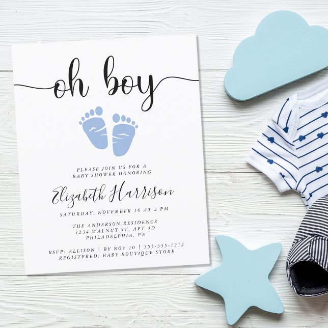 Budget Oh Boy Blue Baby Shower Invitation (Embrace the adventure and celebrate the arrival of your little baby boy!)
