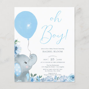 Budget Oh Boy Blue Elephant Baby Shower  Flyer