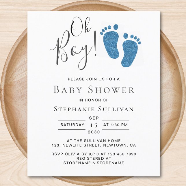 Budget Oh Boy Blue Feet Boy's Baby Shower Invite (Creator Uploaded)