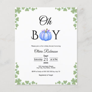 Budget Oh Boy Blue Pumpkin Fall Baby Shower Invite