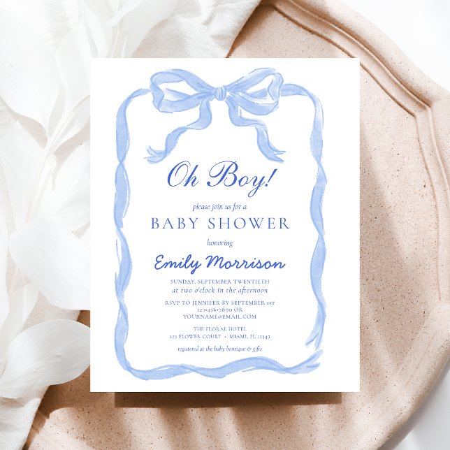 Budget Oh Boy Blue Ribbon Bow Baby Shower Flyer (Creator Uploaded)