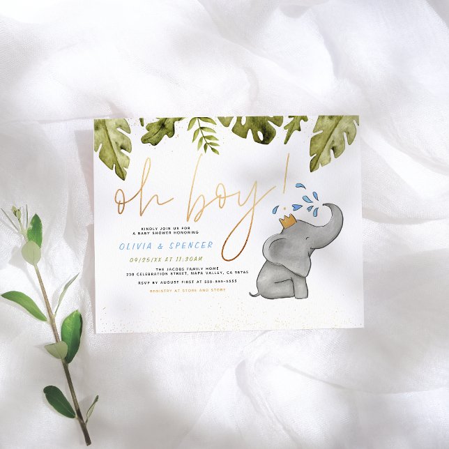 Budget Oh Boy! Elephant & Leaves Cute Baby Shower (Creator Uploaded)