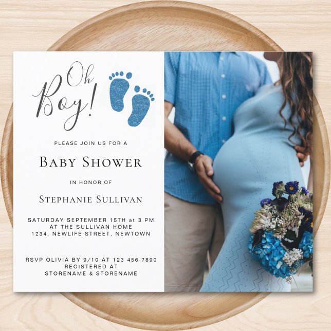 Budget Oh Boy Feet Photo Baby Shower Invitation (Creator Uploaded)