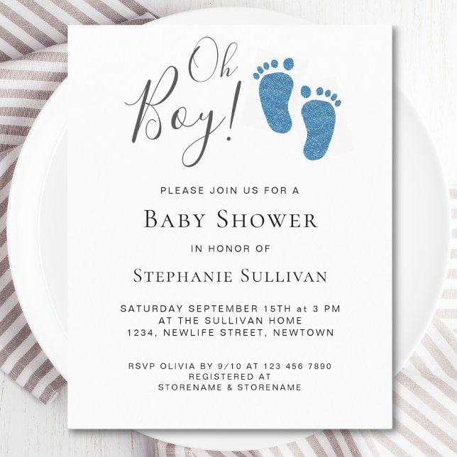 Budget Oh Boy Modern Blue Baby Shower Invitation (Creator Uploaded)
