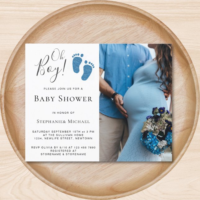 Budget Oh Boy Photo Couples Baby Shower Invite (Creator Uploaded)
