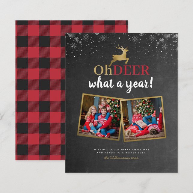 Budget Oh Deer Tartan Chalkboard 2 Photo Holiday (Front/Back)