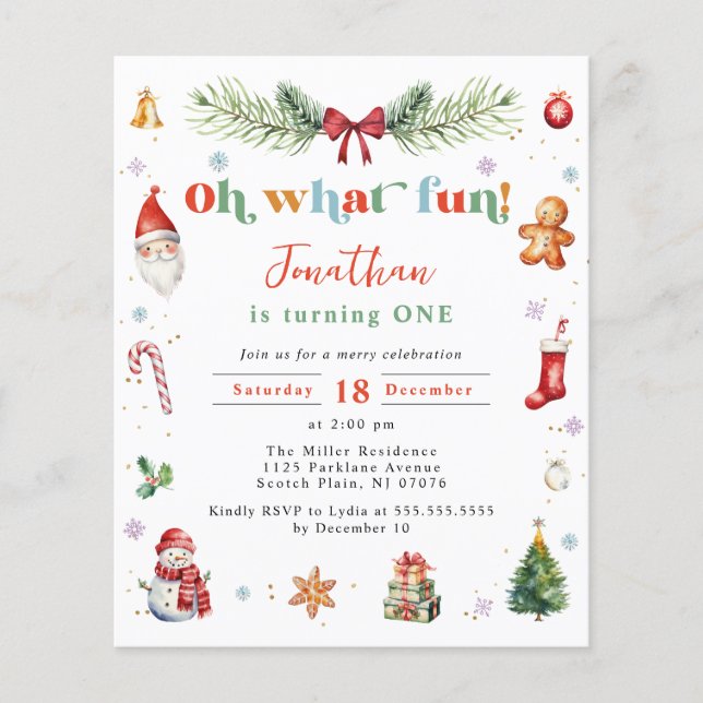 Budget Oh What Fun Christmas Colourful 1st Birthda (Front)