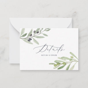 budget olive branch foliage wedding details card