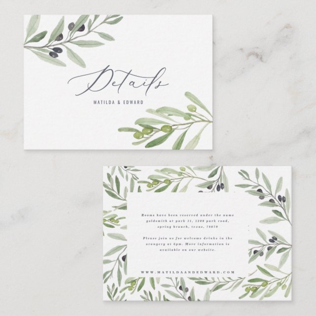 budget olive branch foliage wedding details  note  card (Front/Back)