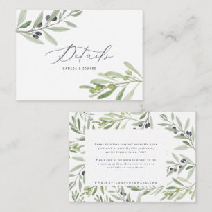 budget olive branch foliage wedding details note card