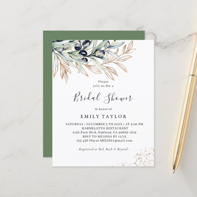 Budget Olive Branch Greenery, Gold Bridal Shower   (Front/Back In Situ)