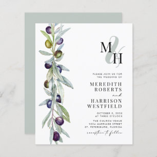 Budget Olive Branch Monogram Wedding Invitation