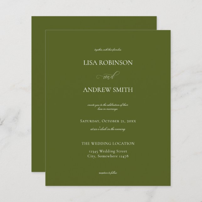 Budget Olive Green Calligraphy Wedding (Front/Back)