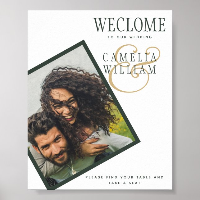 BUDGET Olive Green Gold Wedding PHOTO Welcome SIGN (Front)