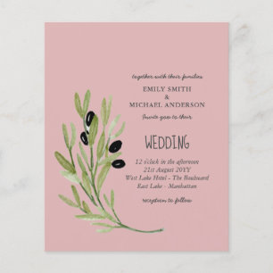 BUDGET OLIVE LEAVES Modern Minimalist Wedding Inv Flyer