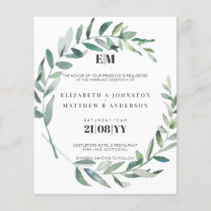 Budget Olive Leaves Typography Wedding Invites