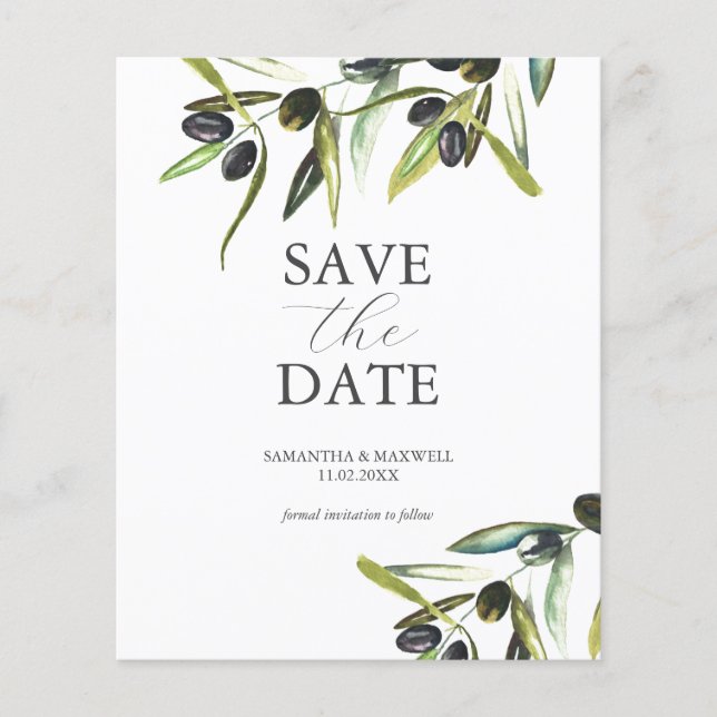 Budget Olive Sage Green Weddings Save The Date Flyer (Front)