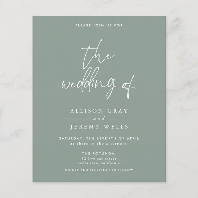 Budget Olive Wedding Invitation (Front)