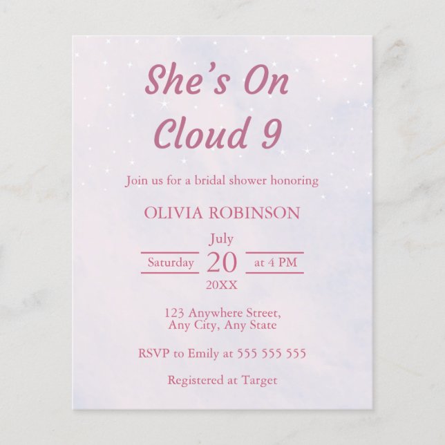 Budget On Cloud Nine Bridal Shower Invitation Flyer (Front)