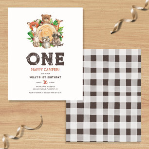 Budget One Happy Camper Boy First Birthday Invite Flyer