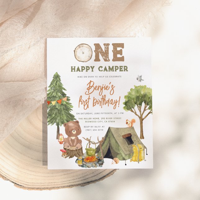 Budget One Happy Camper Wood Bear Boy 1st Birthday (Creator Uploaded)