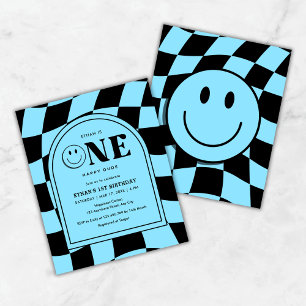 Budget One Happy Dude Blue Boy 1st Birthday Invite