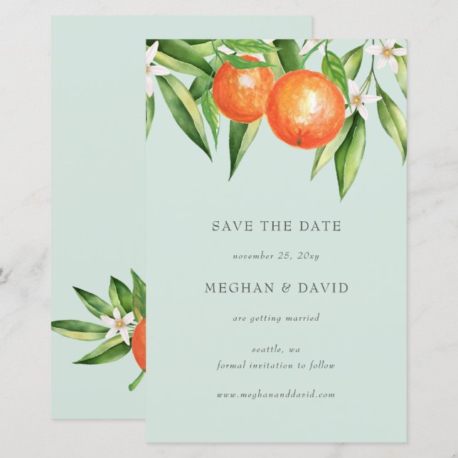 Budget Orange Blossoms Citrus Save the Date (Front/Back)