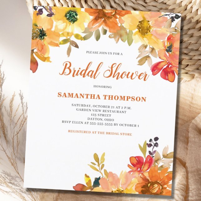 Budget Orange Floral Bridal Shower Invitation (Creator Uploaded)